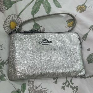 Coach Silver Pebbled Leather Card Holder Wristlet